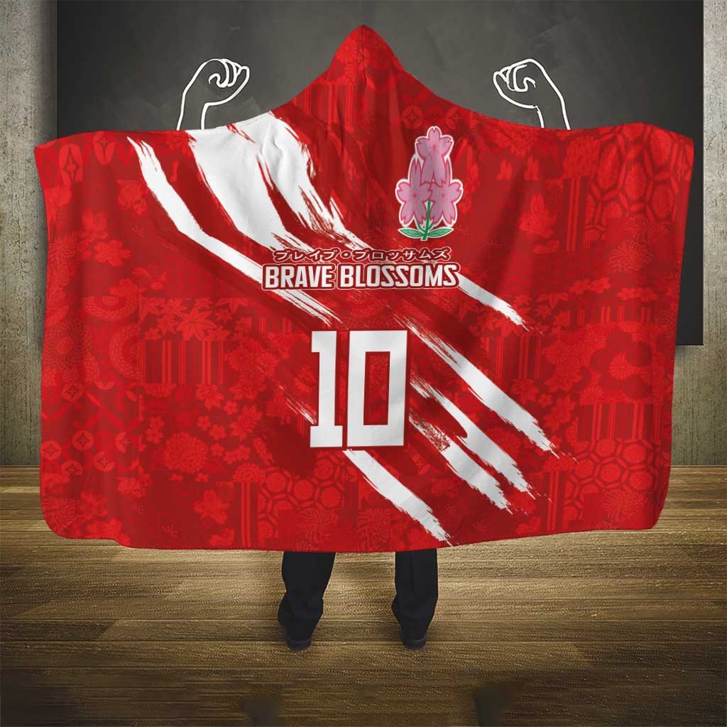 Custom Rugby Japan Hooded Blanket The Champion Brave Blossoms Red Color - Wonder Print Shop