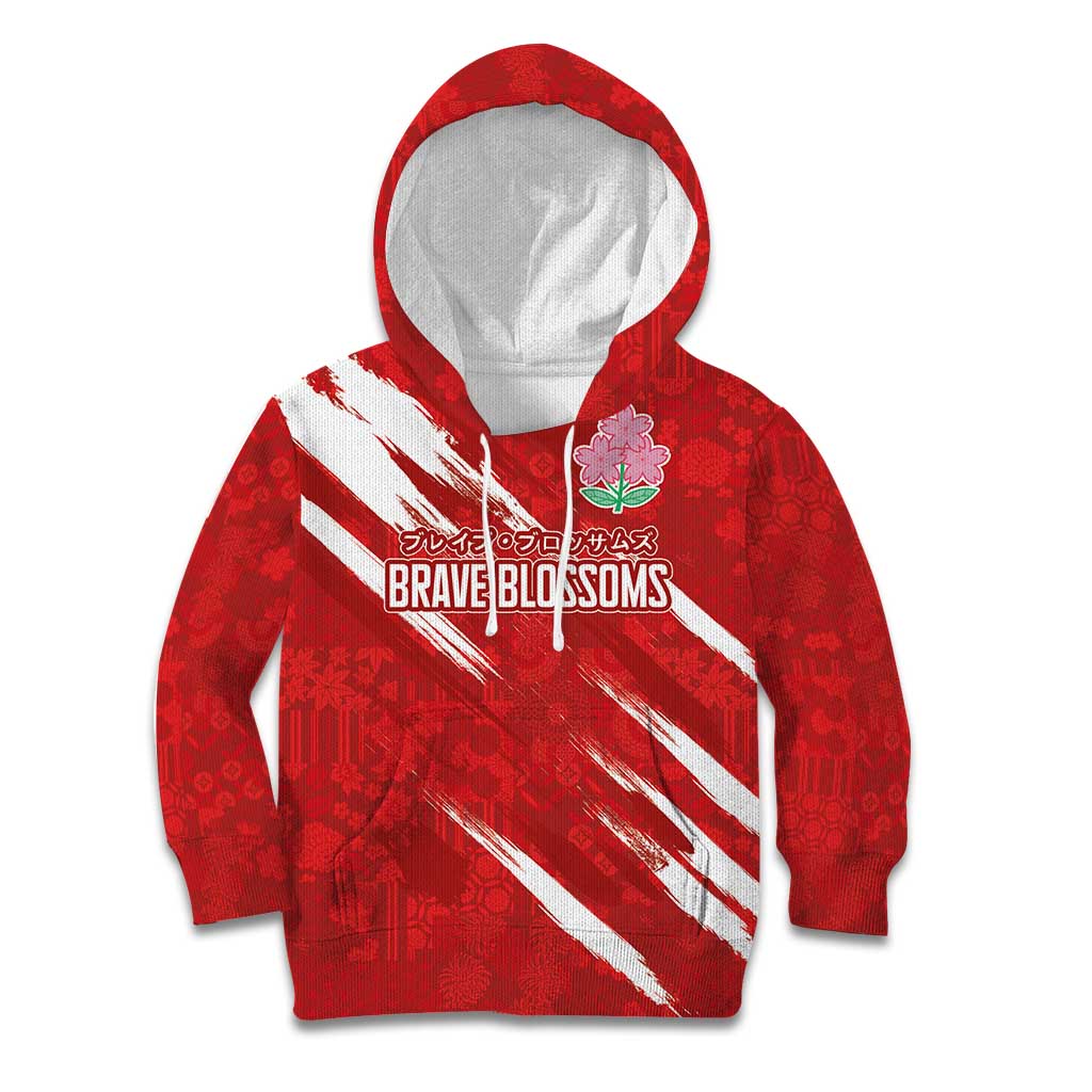 Custom Rugby Japan Kid Hoodie The Champion Brave Blossoms Red Color - Wonder Print Shop