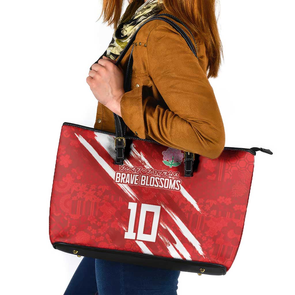 Custom Rugby Japan Leather Tote Bag The Champion Brave Blossoms Red Color - Wonder Print Shop