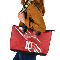 Custom Rugby Japan Leather Tote Bag The Champion Brave Blossoms Red Color - Wonder Print Shop