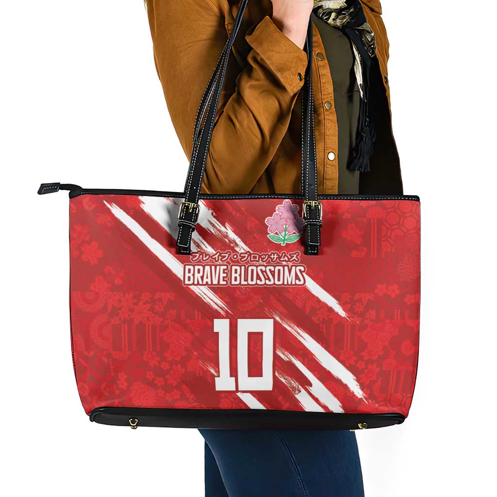 Custom Rugby Japan Leather Tote Bag The Champion Brave Blossoms Red Color - Wonder Print Shop