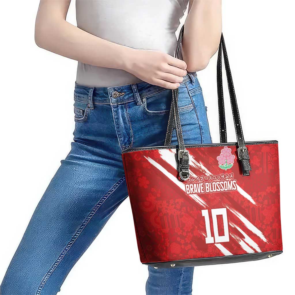 Custom Rugby Japan Leather Tote Bag The Champion Brave Blossoms Red Color - Wonder Print Shop