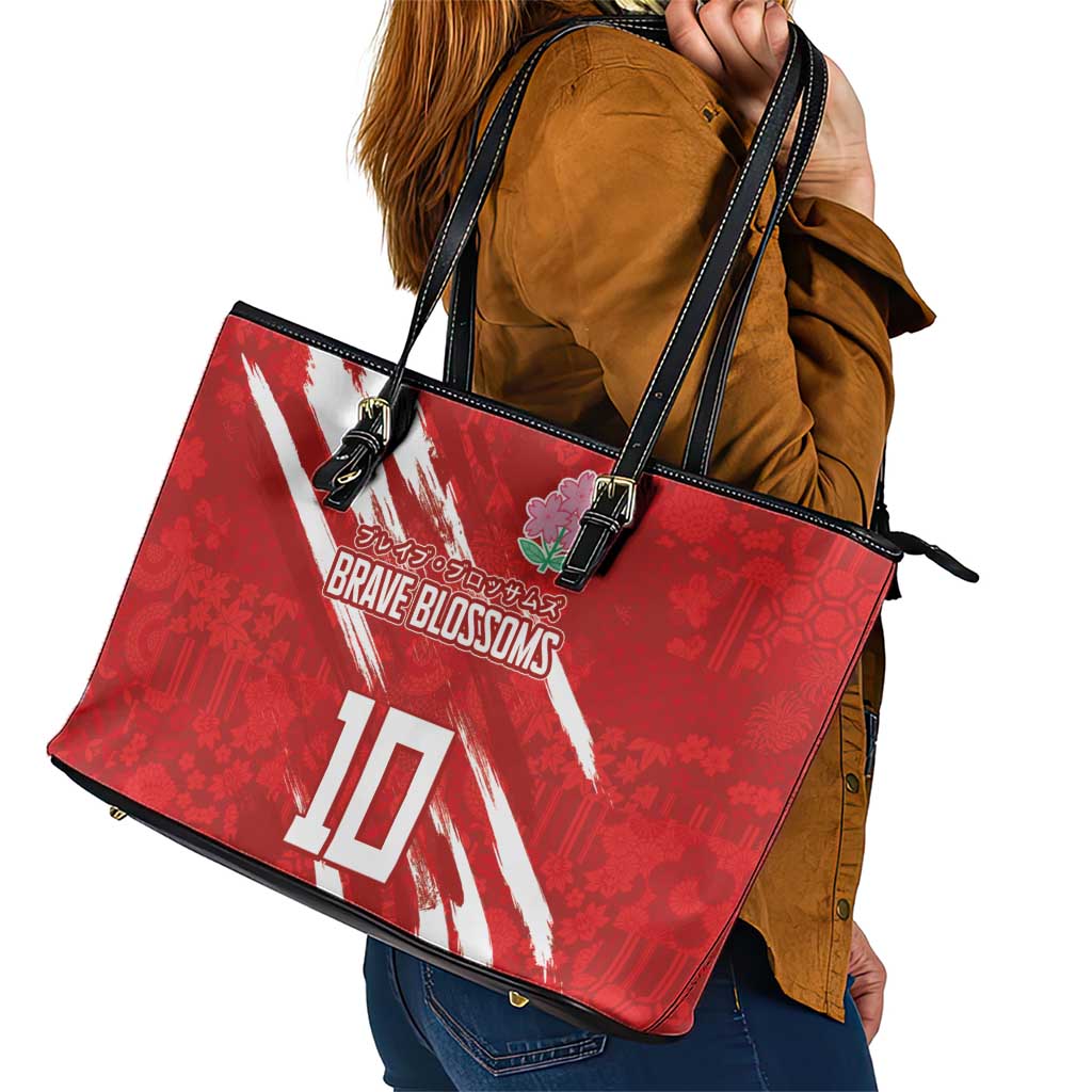 Custom Rugby Japan Leather Tote Bag The Champion Brave Blossoms Red Color - Wonder Print Shop