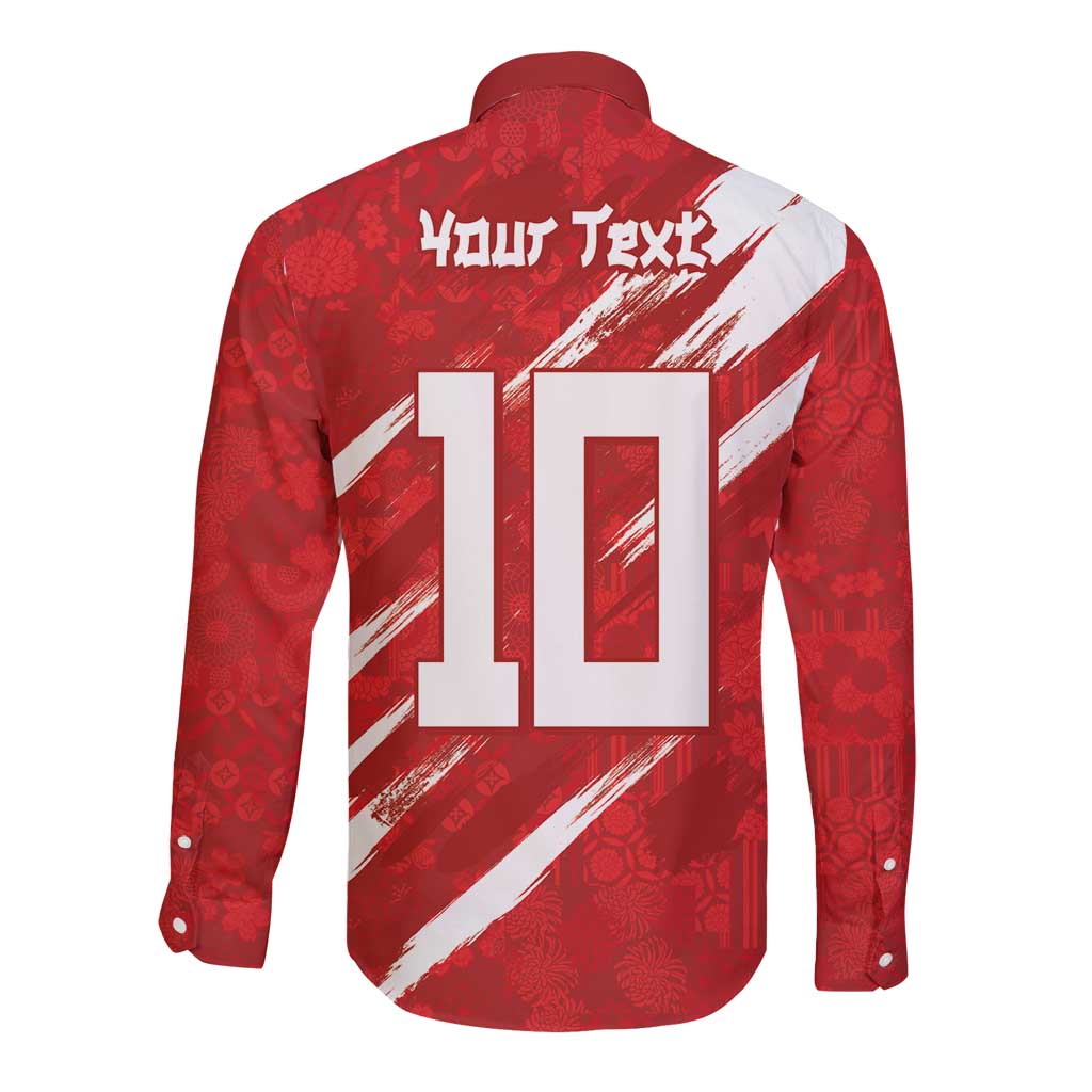 Custom Rugby Japan Long Sleeve Button Shirt The Champion Brave Blossoms Red Color - Wonder Print Shop