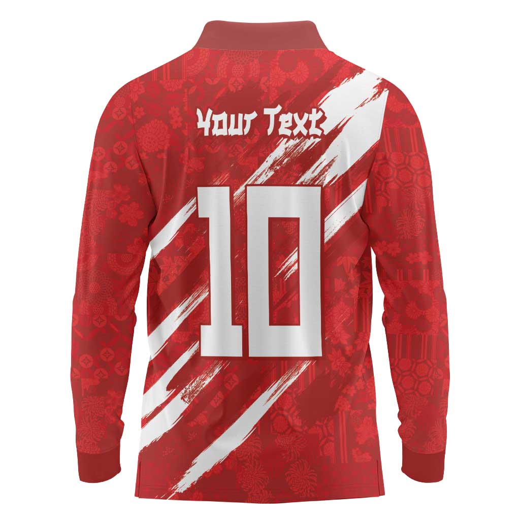 Custom Rugby Japan Long Sleeve Polo Shirt The Champion Brave Blossoms Red Color - Wonder Print Shop