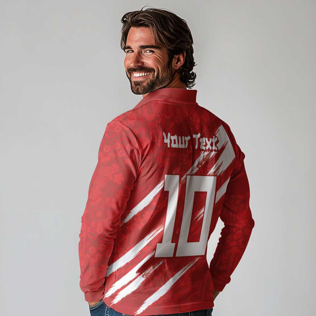 Custom Rugby Japan Long Sleeve Polo Shirt The Champion Brave Blossoms Red Color - Wonder Print Shop