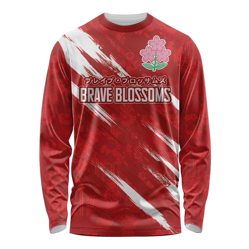 Custom Rugby Japan Long Sleeve Shirt The Champion Brave Blossoms Red Color - Wonder Print Shop