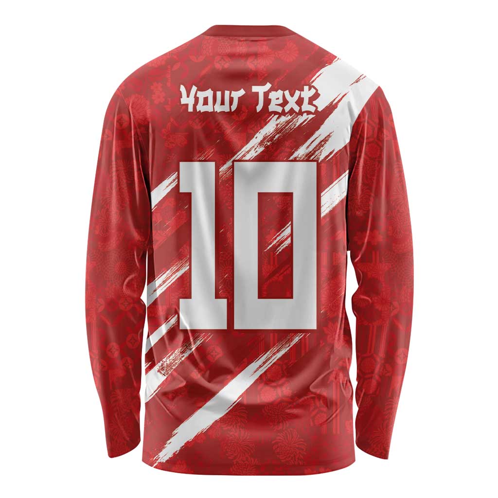 Custom Rugby Japan Long Sleeve Shirt The Champion Brave Blossoms Red Color - Wonder Print Shop