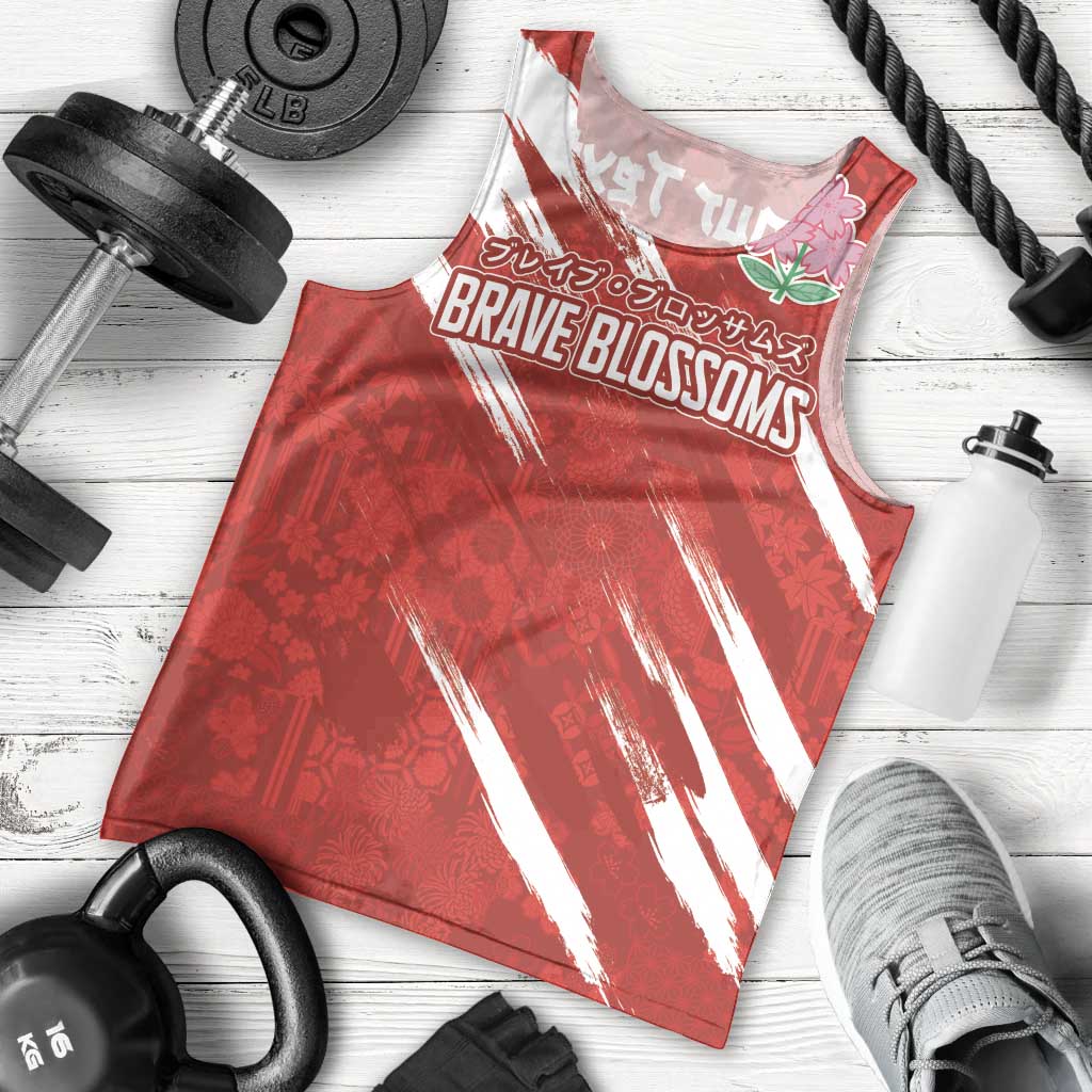 Custom Rugby Japan Men Tank Top The Champion Brave Blossoms Red Color - Wonder Print Shop
