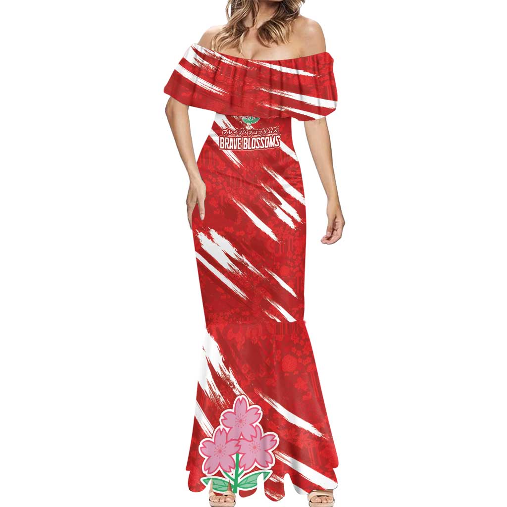 Custom Rugby Japan Mermaid Dress The Champion Brave Blossoms Red Color - Wonder Print Shop