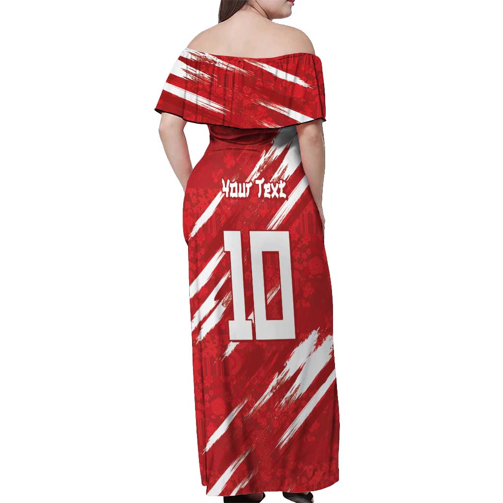 Custom Rugby Japan Off Shoulder Maxi Dress The Champion Brave Blossoms Red Color - Wonder Print Shop