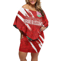 Custom Rugby Japan Off Shoulder Short Dress The Champion Brave Blossoms Red Color - Wonder Print Shop