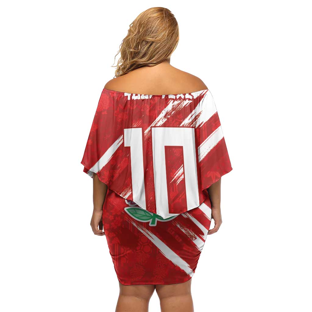 Custom Rugby Japan Off Shoulder Short Dress The Champion Brave Blossoms Red Color - Wonder Print Shop