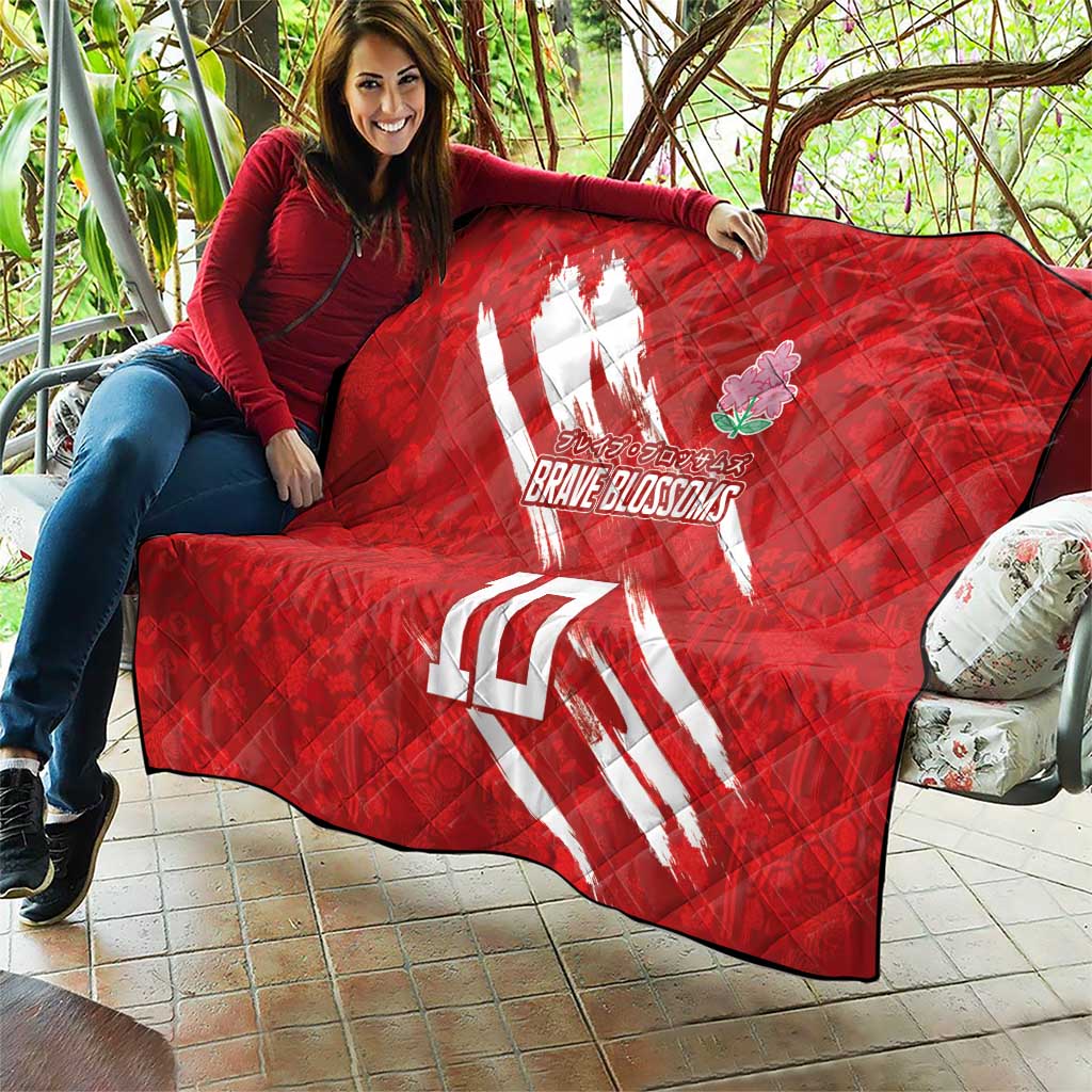 Custom Rugby Japan Quilt The Champion Brave Blossoms Red Color - Wonder Print Shop