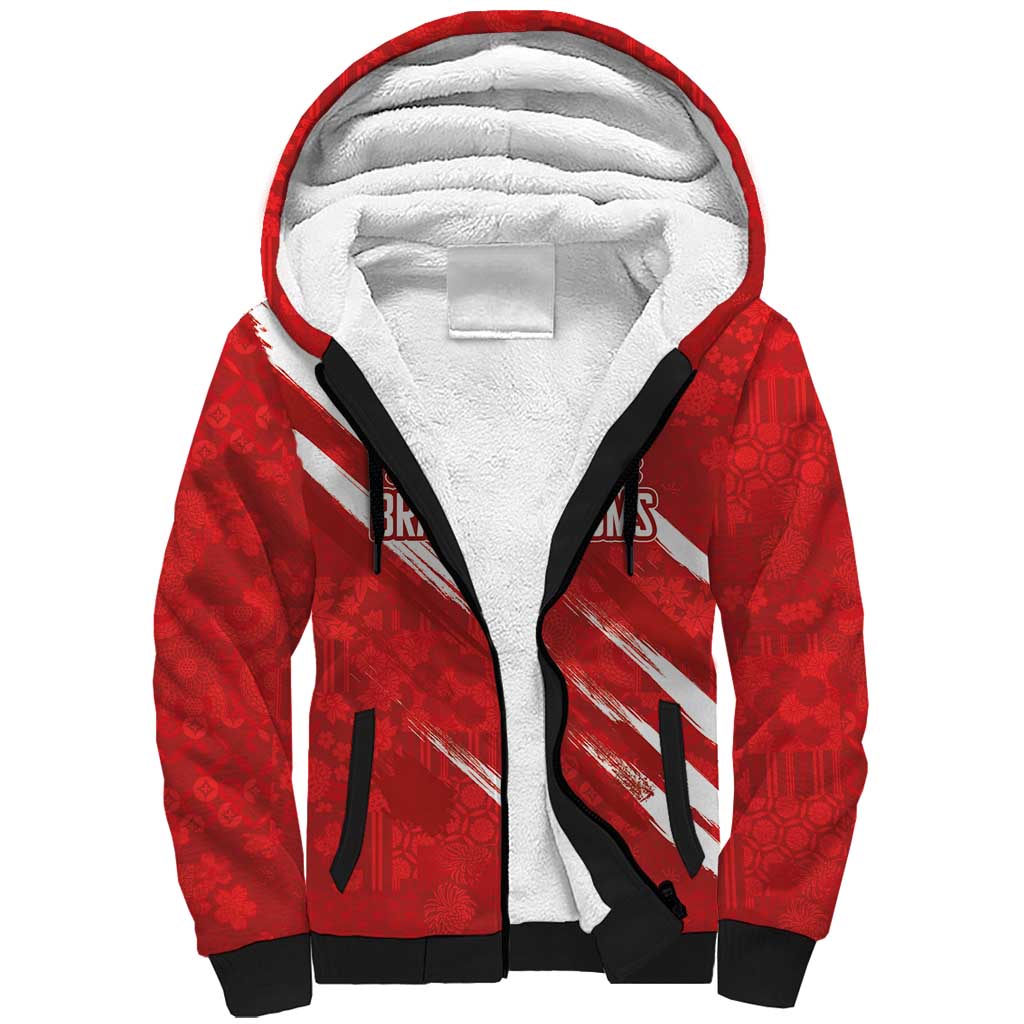 Custom Rugby Japan Sherpa Hoodie The Champion Brave Blossoms Red Color - Wonder Print Shop