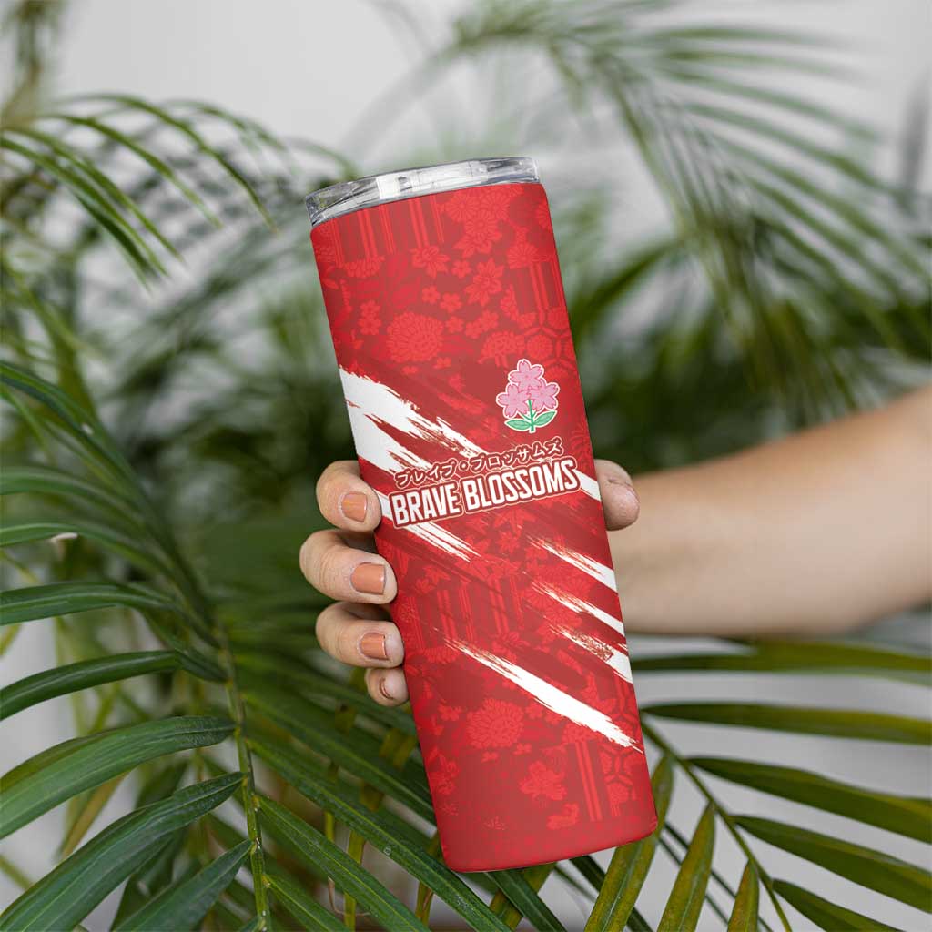 Custom Rugby Japan Skinny Tumbler The Champion Brave Blossoms Red Color - Wonder Print Shop