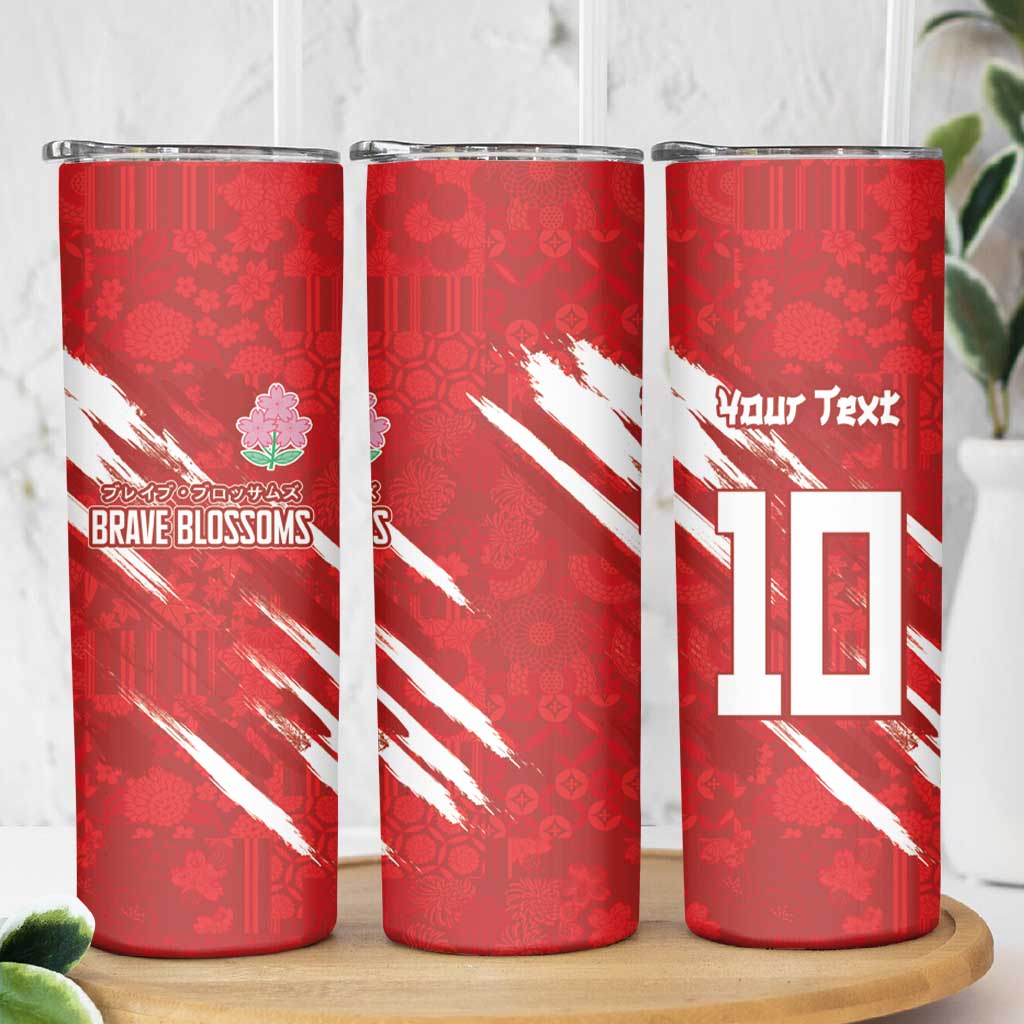 Custom Rugby Japan Skinny Tumbler The Champion Brave Blossoms Red Color - Wonder Print Shop