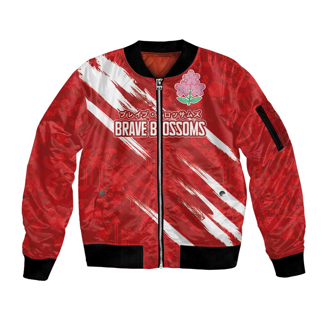 Custom Rugby Japan Sleeve Zip Bomber Jacket The Champion Brave Blossoms Red Color - Wonder Print Shop
