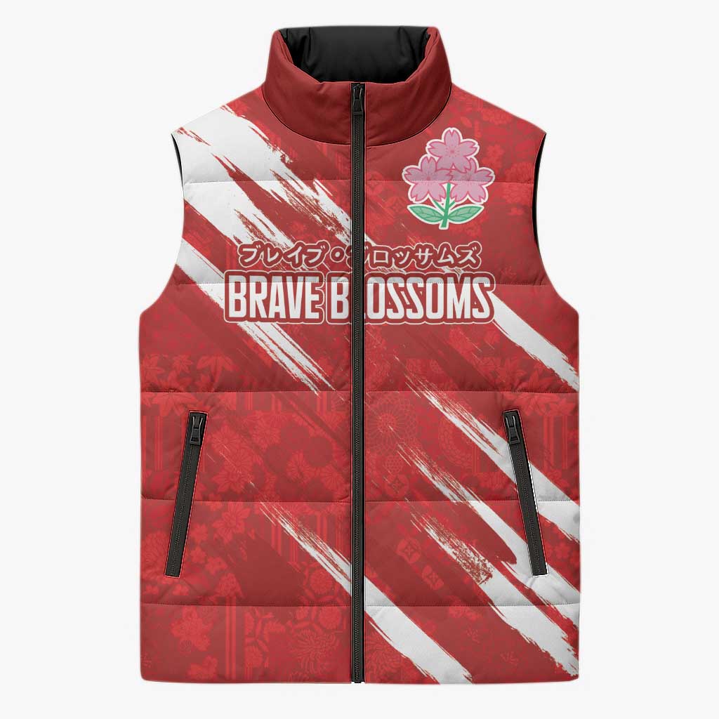 Custom Rugby Japan Sleeveless Puffer Jacket The Champion Brave Blossoms Red Color - Wonder Print Shop