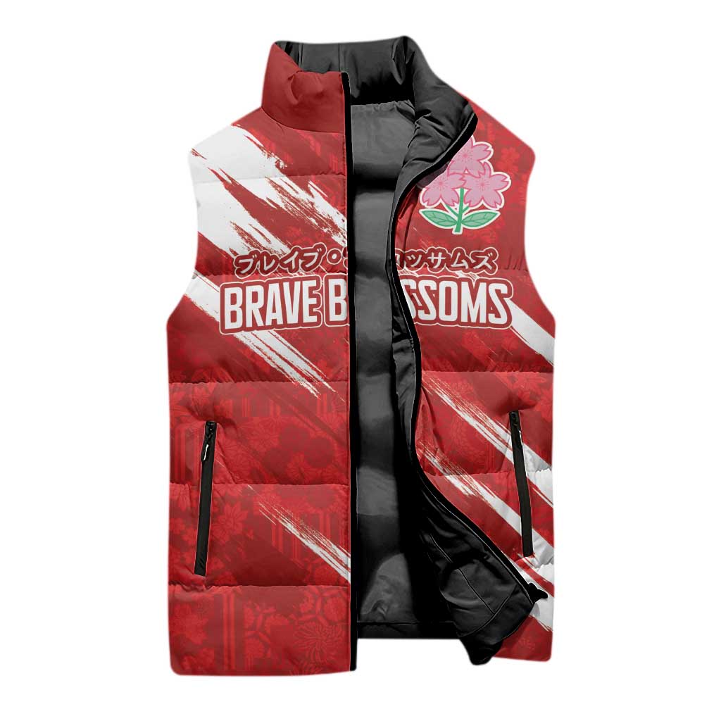 Custom Rugby Japan Sleeveless Puffer Jacket The Champion Brave Blossoms Red Color - Wonder Print Shop