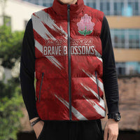 Custom Rugby Japan Sleeveless Puffer Jacket The Champion Brave Blossoms Red Color - Wonder Print Shop