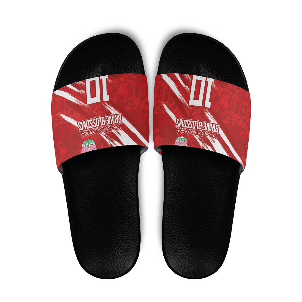 Custom Rugby Japan Slide Sandals The Champion Brave Blossoms Red Color - Wonder Print Shop