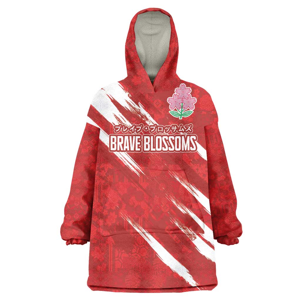Custom Rugby Japan Wearable Blanket Hoodie The Champion Brave Blossoms Red Color - Wonder Print Shop