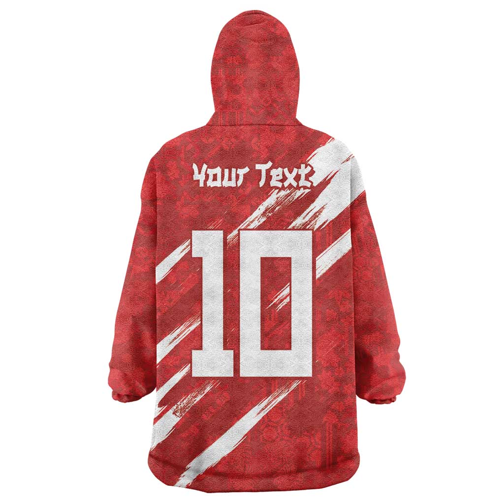 Custom Rugby Japan Wearable Blanket Hoodie The Champion Brave Blossoms Red Color - Wonder Print Shop