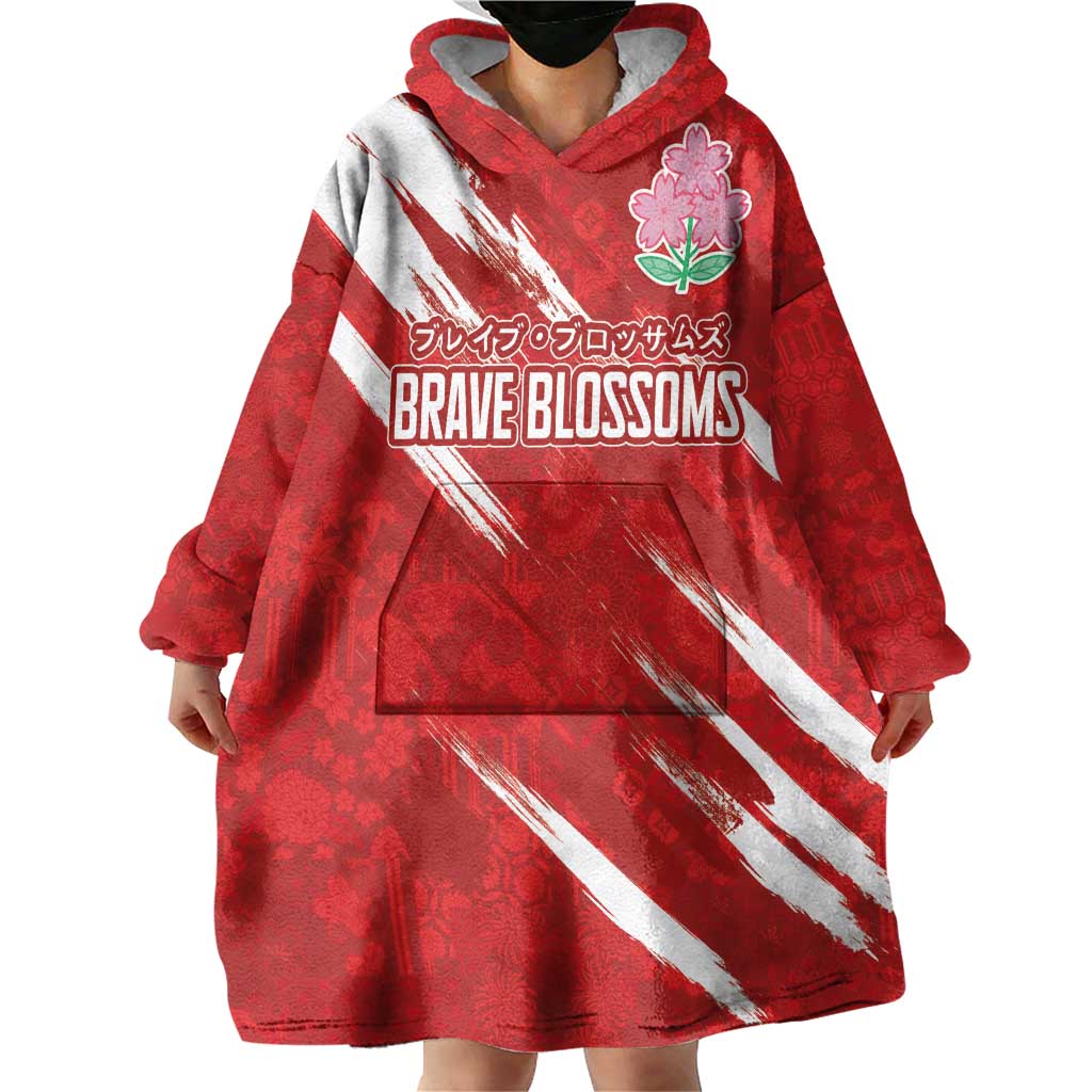 Custom Rugby Japan Wearable Blanket Hoodie The Champion Brave Blossoms Red Color - Wonder Print Shop