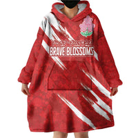 Custom Rugby Japan Wearable Blanket Hoodie The Champion Brave Blossoms Red Color - Wonder Print Shop