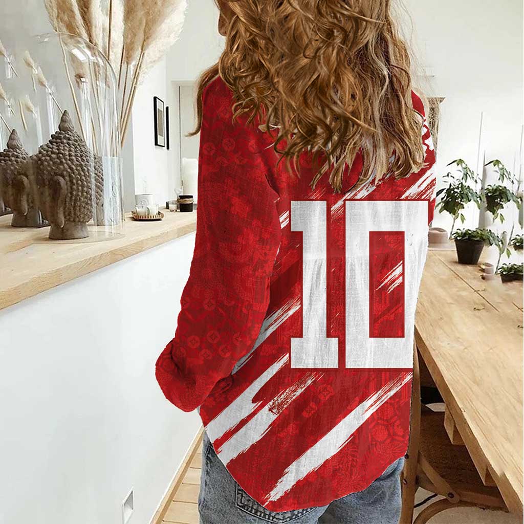 Custom Rugby Japan Women Casual Shirt The Champion Brave Blossoms Red Color - Wonder Print Shop