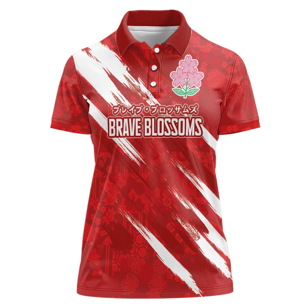 Custom Rugby Japan Women Polo Shirt The Champion Brave Blossoms Red Color - Wonder Print Shop