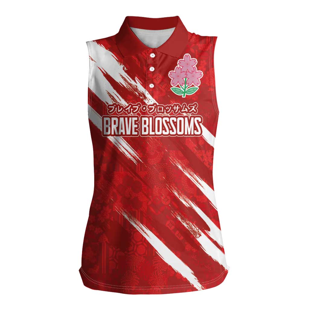 Custom Rugby Japan Women Sleeveless Polo Shirt The Champion Brave Blossoms Red Color - Wonder Print Shop