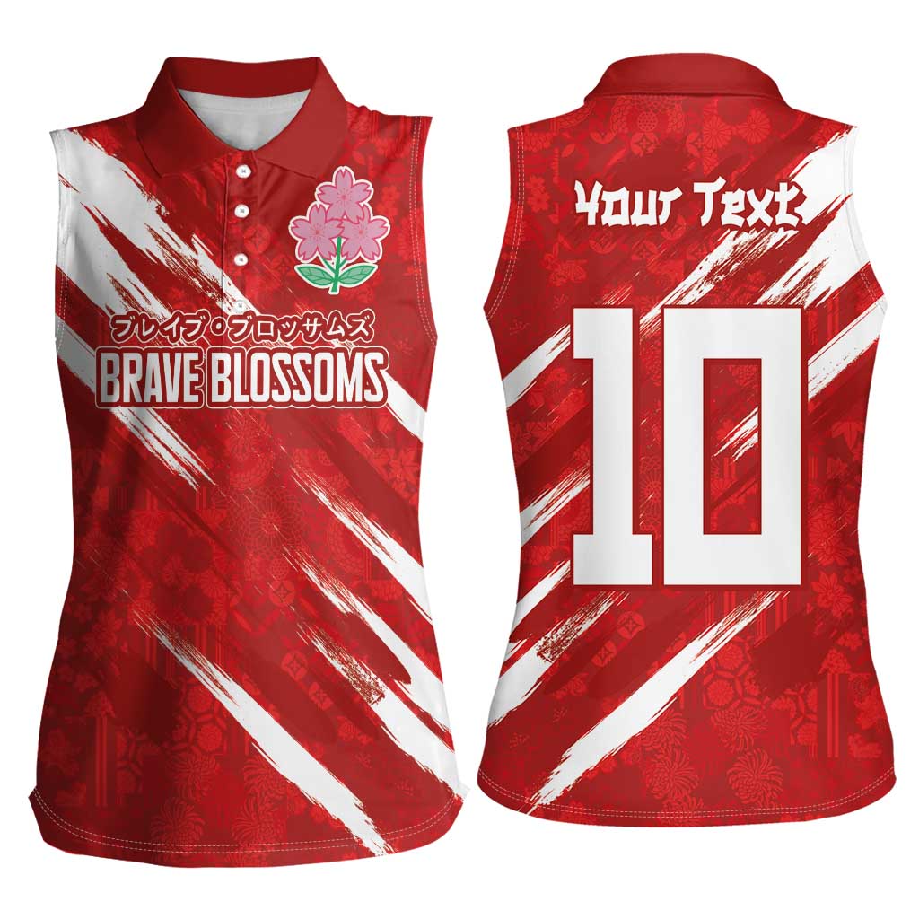 Custom Rugby Japan Women Sleeveless Polo Shirt The Champion Brave Blossoms Red Color - Wonder Print Shop