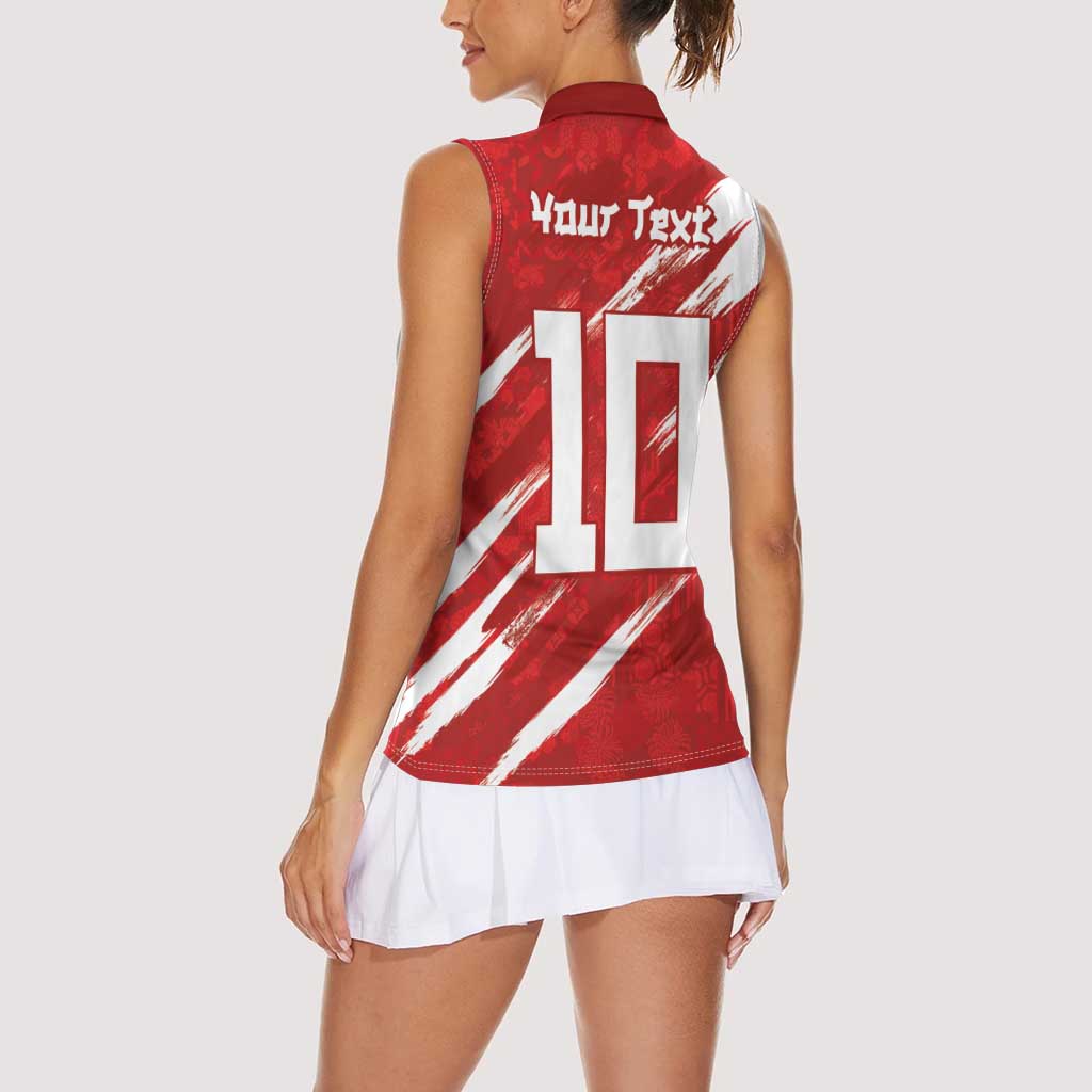 Custom Rugby Japan Women Sleeveless Polo Shirt The Champion Brave Blossoms Red Color - Wonder Print Shop