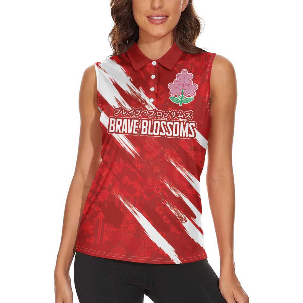 Custom Rugby Japan Women Sleeveless Polo Shirt The Champion Brave Blossoms Red Color - Wonder Print Shop