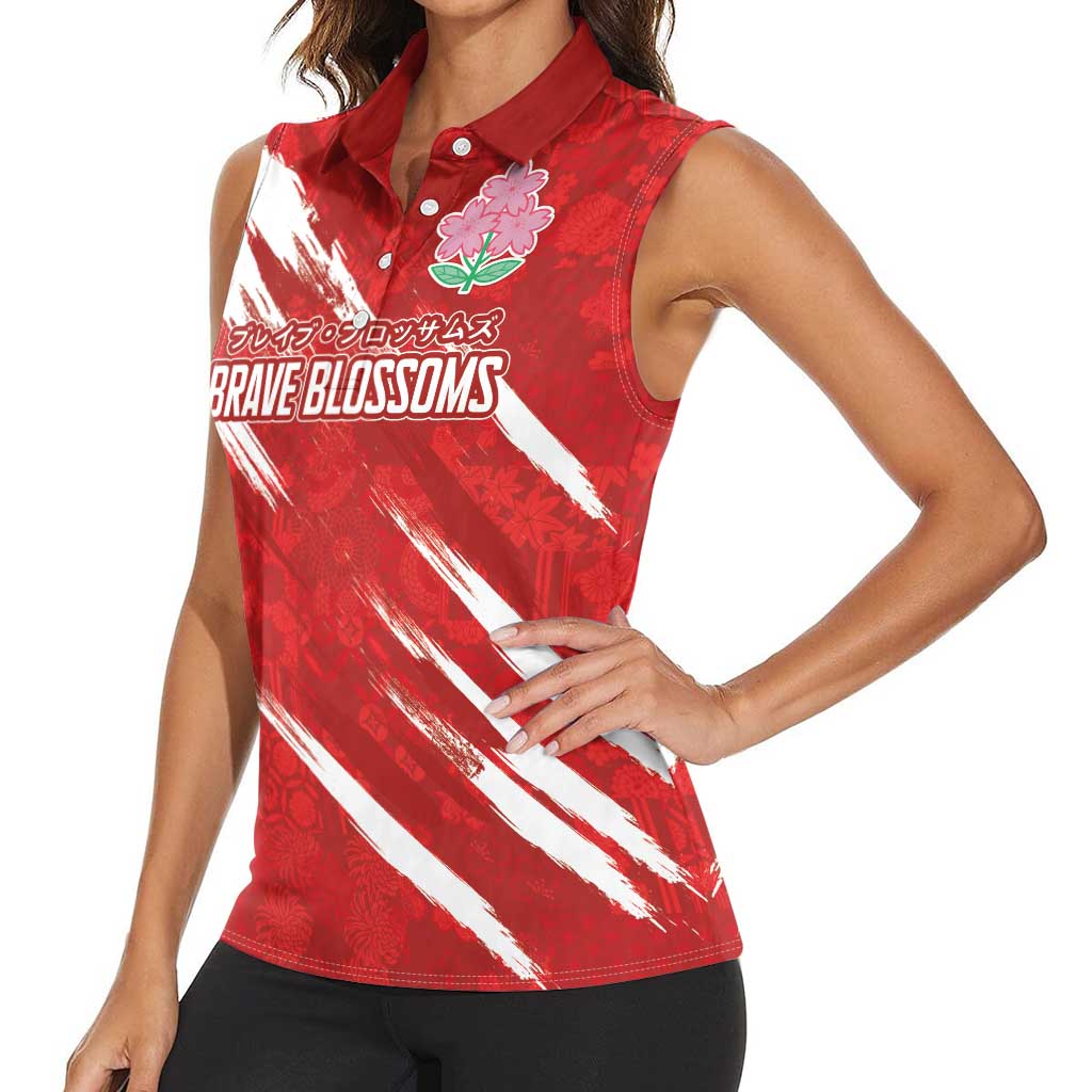 Custom Rugby Japan Women Sleeveless Polo Shirt The Champion Brave Blossoms Red Color - Wonder Print Shop