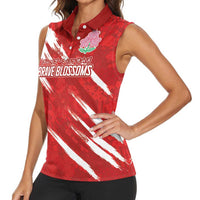 Custom Rugby Japan Women Sleeveless Polo Shirt The Champion Brave Blossoms Red Color - Wonder Print Shop