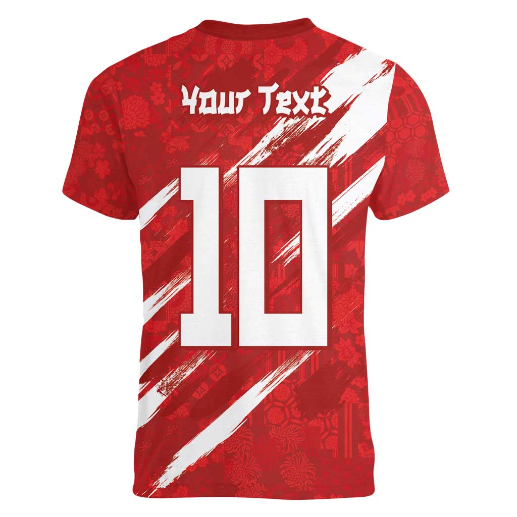 Custom Rugby Japan Women V-Neck T-Shirt The Champion Brave Blossoms Red Color - Wonder Print Shop