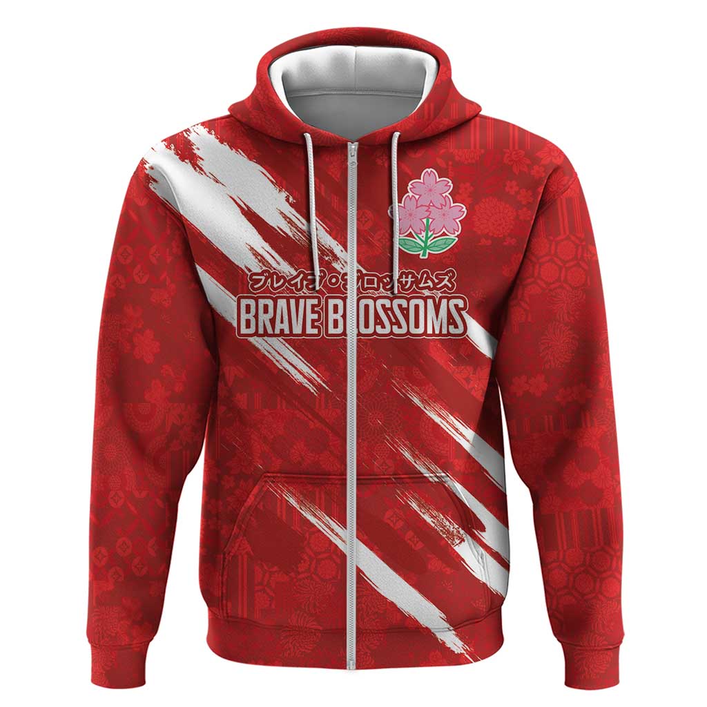 Custom Rugby Japan Zip Hoodie The Champion Brave Blossoms Red Color - Wonder Print Shop