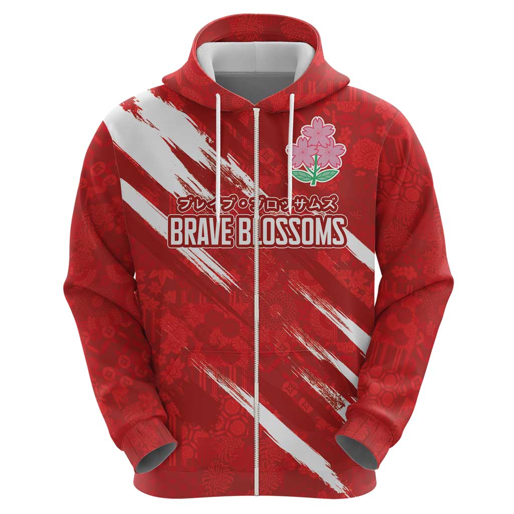Custom Rugby Japan Zip Hoodie The Champion Brave Blossoms Red Color - Wonder Print Shop