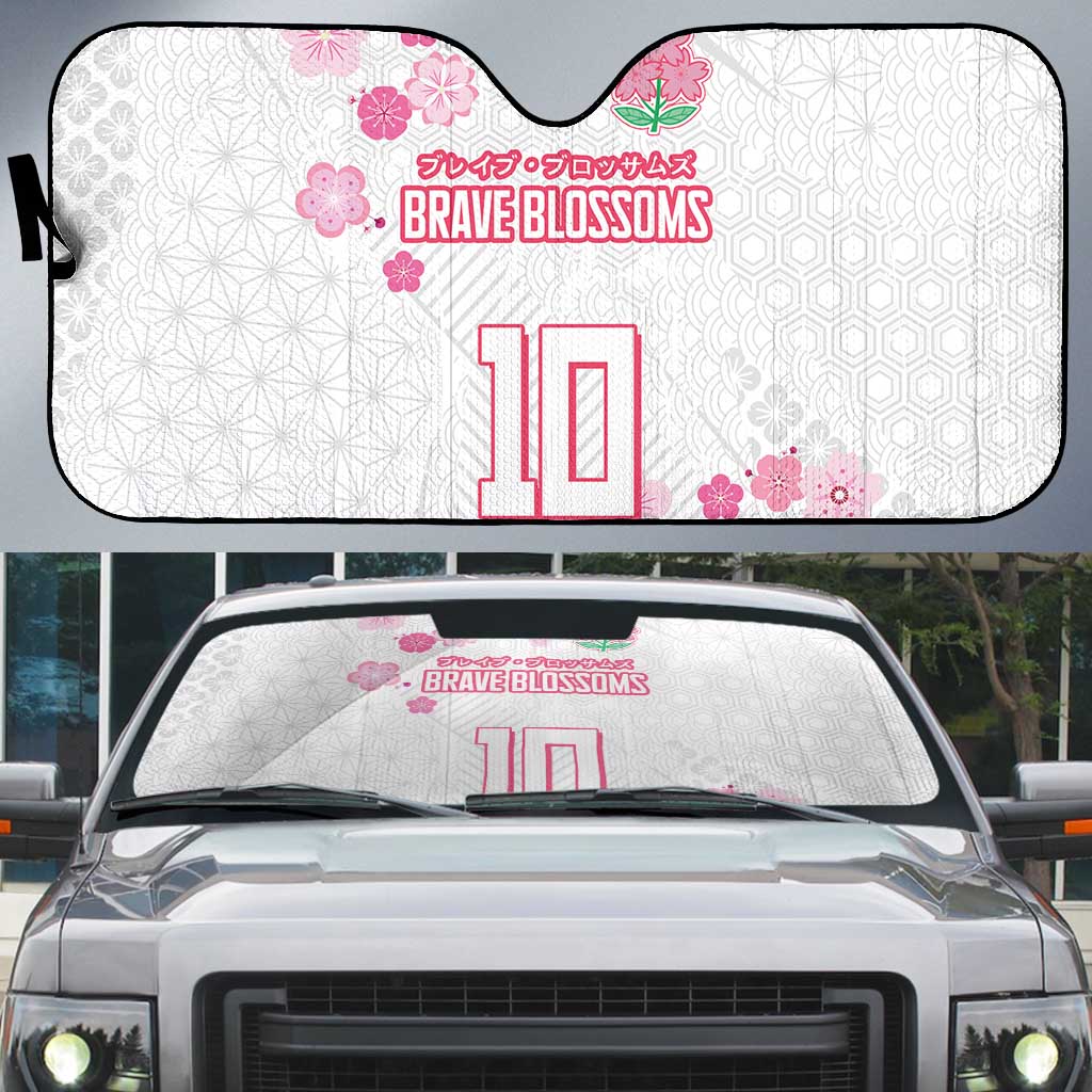 Custom Rugby Japan Auto Sun Shade The Champion Brave Blossoms White Color - Wonder Print Shop