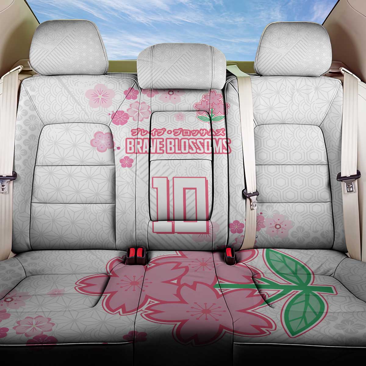 Custom Rugby Japan Back Car Seat Cover The Champion Brave Blossoms White Color - Wonder Print Shop