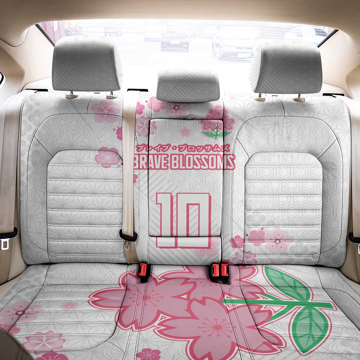 Custom Rugby Japan Back Car Seat Cover The Champion Brave Blossoms White Color - Wonder Print Shop