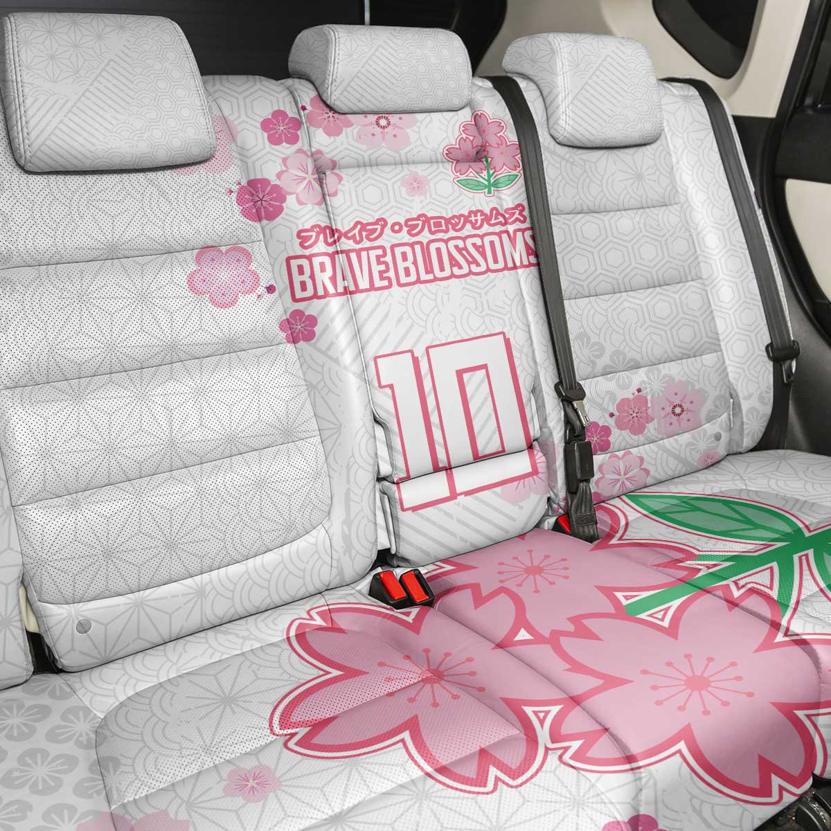 Custom Rugby Japan Back Car Seat Cover The Champion Brave Blossoms White Color - Wonder Print Shop