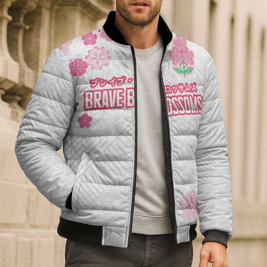 Custom Rugby Japan Bomber Puffer Jacket The Champion Brave Blossoms White Color - Wonder Print Shop