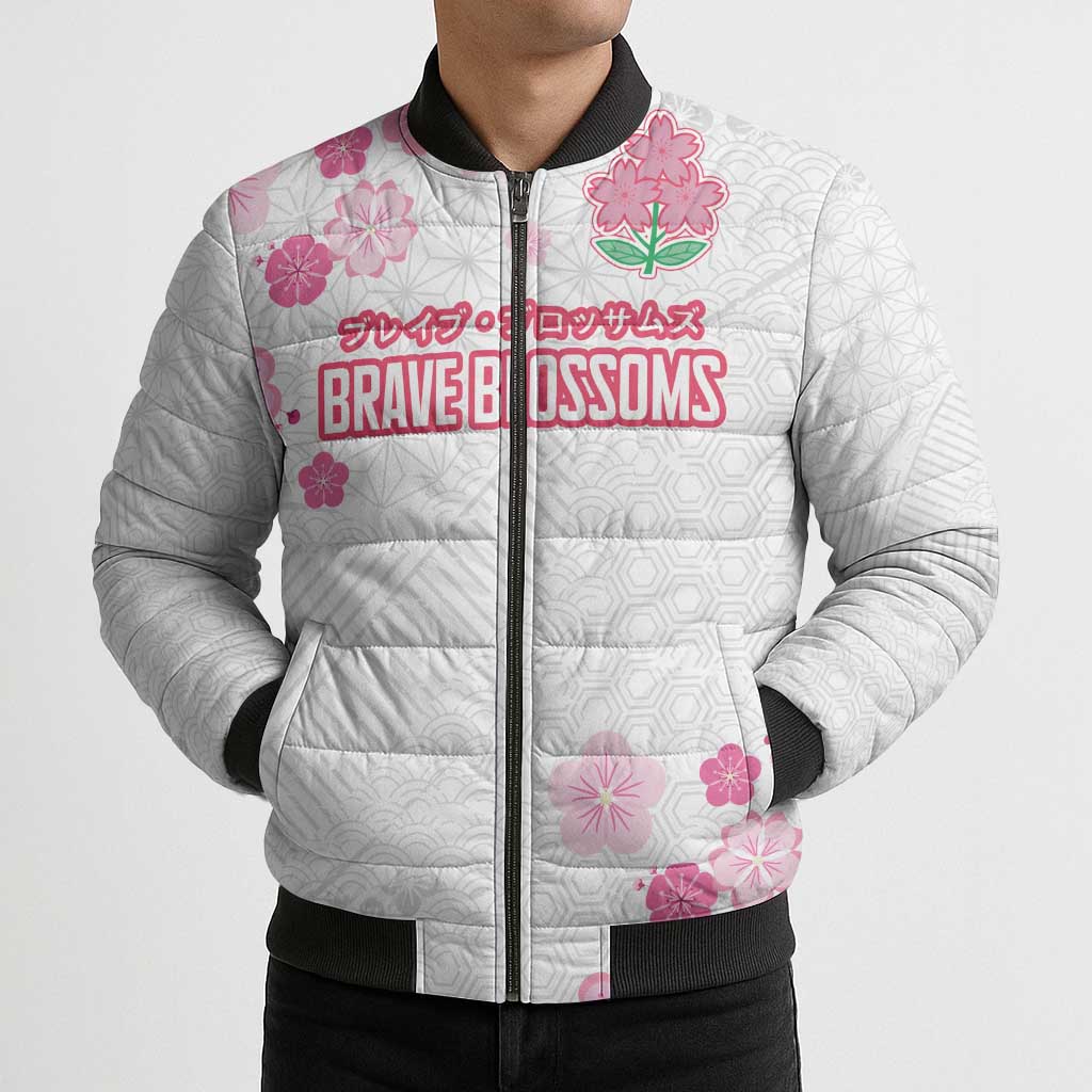 Custom Rugby Japan Bomber Puffer Jacket The Champion Brave Blossoms White Color - Wonder Print Shop