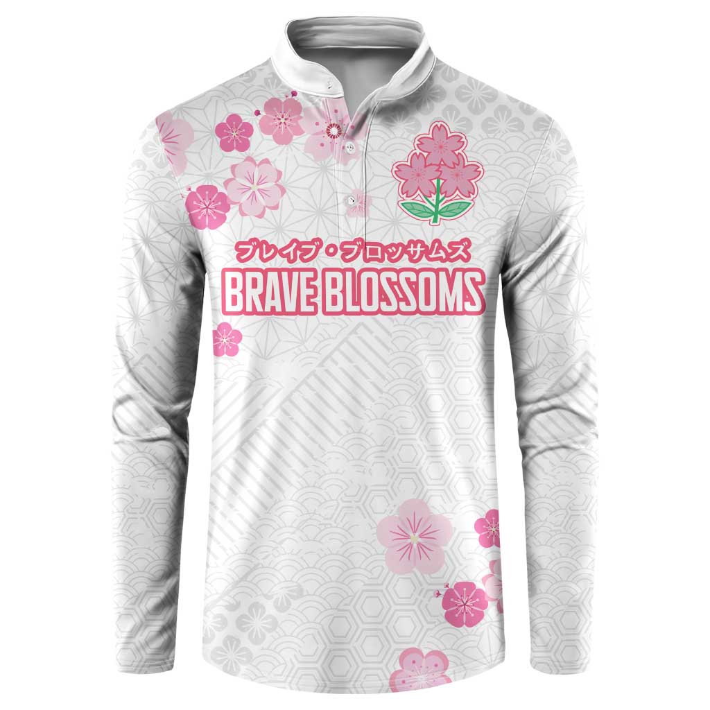 Custom Rugby Japan Button Sweatshirt The Champion Brave Blossoms White Color - Wonder Print Shop