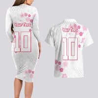 Custom Rugby Japan Couples Matching Long Sleeve Bodycon Dress and Hawaiian Shirt The Champion Brave Blossoms White Color - Wonder Print Shop