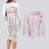 Custom Rugby Japan Couples Matching Long Sleeve Bodycon Dress and Long Sleeve Button Shirt The Champion Brave Blossoms White Color - Wonder Print Shop